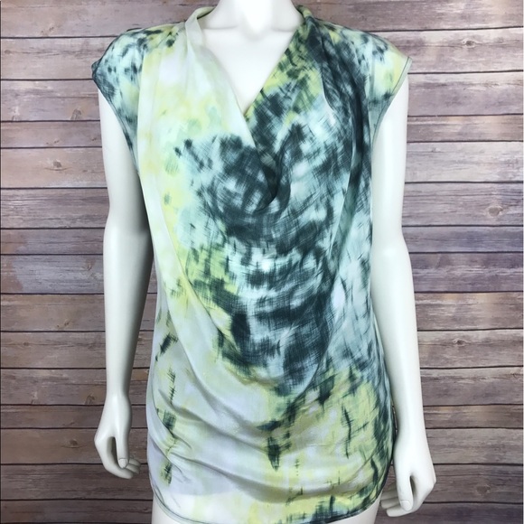 Anthropologie Tops - Anthro Deletta Watercolor Drape Neck Silk Blouse