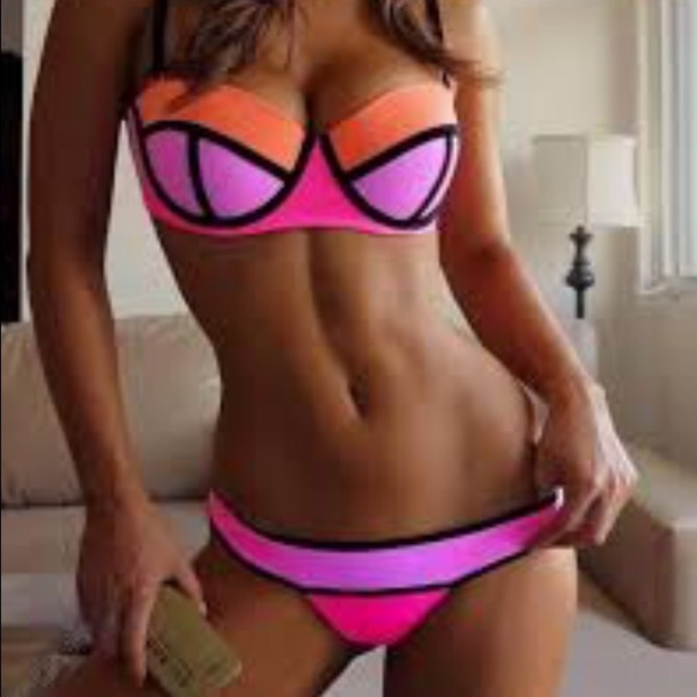 Neon Push-up Underwire Bra Top With Bikini Bottom