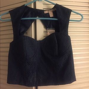 F21 Blue Geometric Crop top