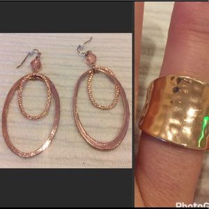 Rose gold ring & earrings