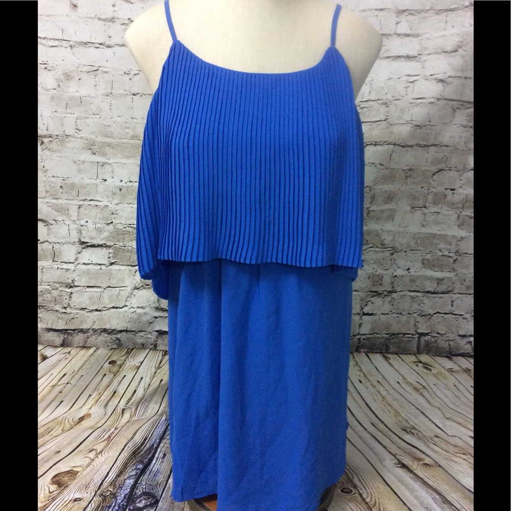 Blue Pleat Dress XS Spaghetti Strap