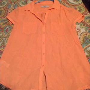LOFT bright orange button up blouse