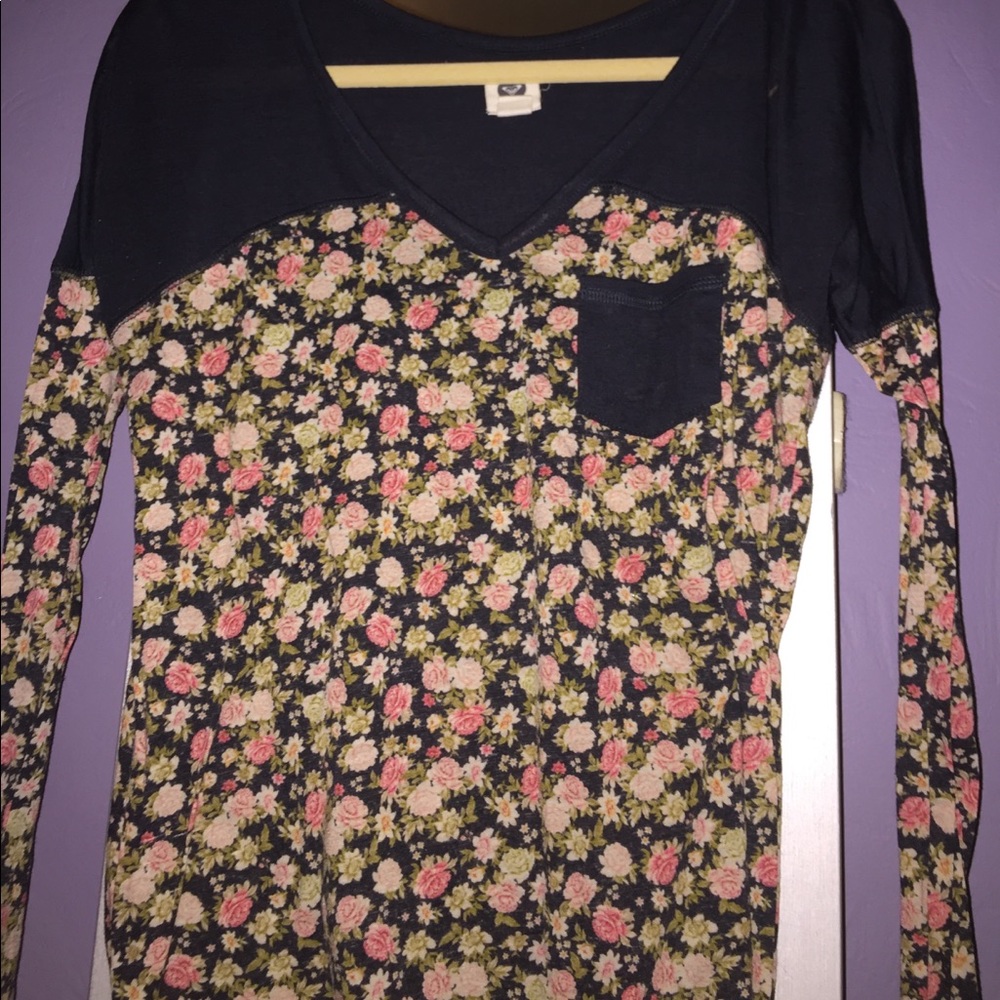 floral and grey long sleeve shirt