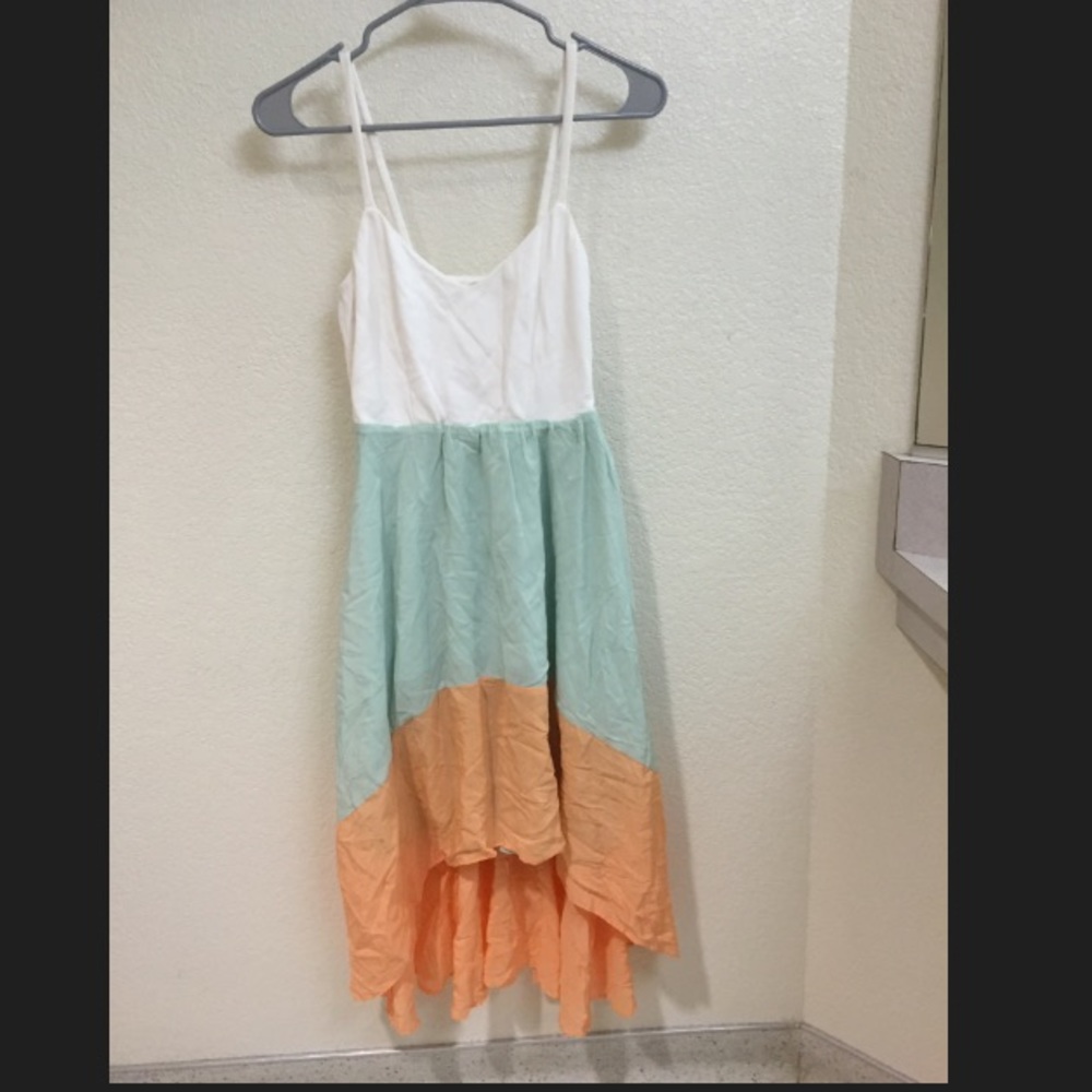 White, mint, and coral dress