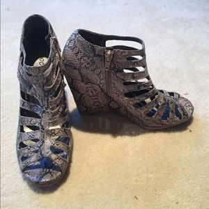 Coconuts wedge snakeskin heels