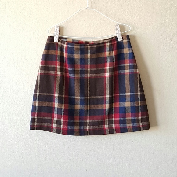 Vintage Dresses & Skirts - Vintage Neutral Plaid Wool Blend Mini Skirt