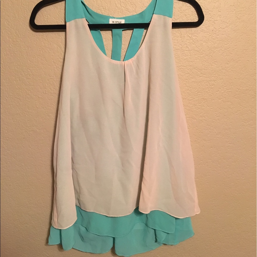 Cute cream and teal tank! Perfect for summer 🌻🌞
