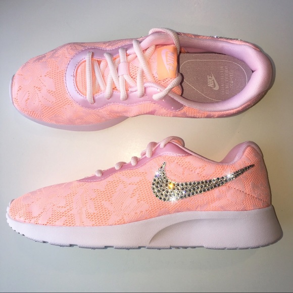 Bling Nike Tanjun Shoes in Pink Lace w/ Swarovski - Picture 4 of 7