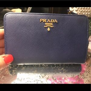 PRADA Saffiano Royal Blue Bi-Fold Wallet