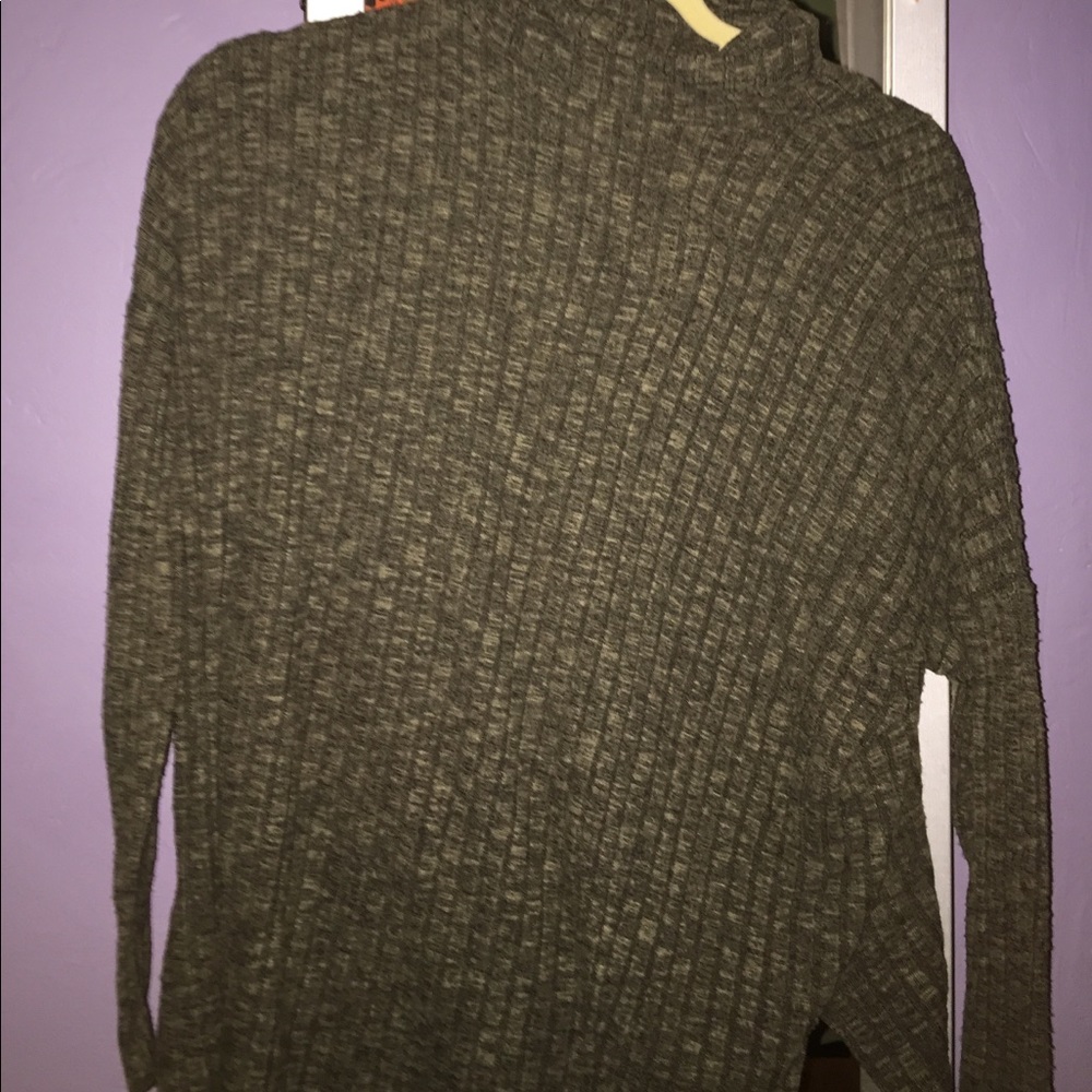 green cowl necked light sweater