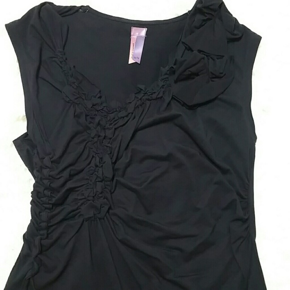 Anthropologie black ruffle shirred tank top - Picture 1 of 6