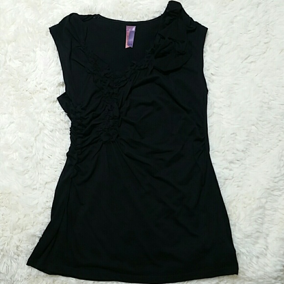 Anthropologie black ruffle shirred tank top - Picture 2 of 6