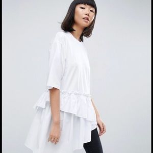 ASOS WHITE T-Shirt With Contrast Layered Frill Hem