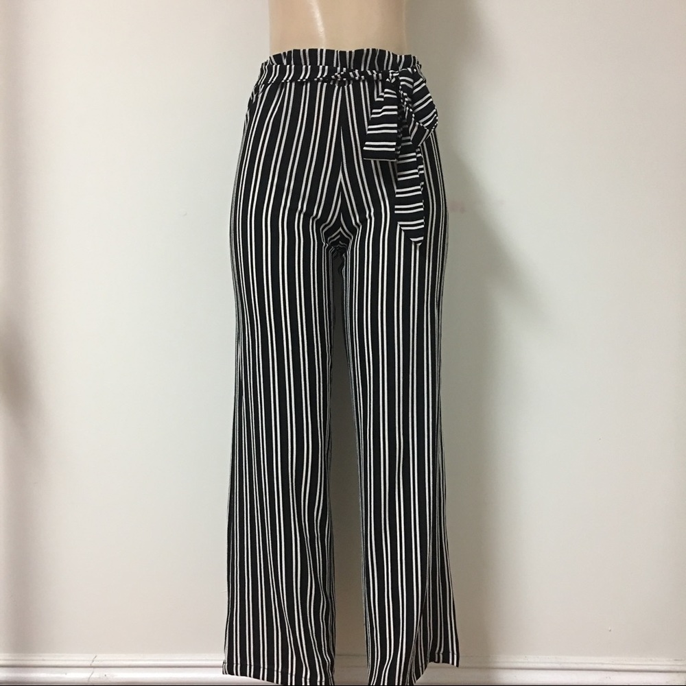 Black On White Waist Tie Trousers