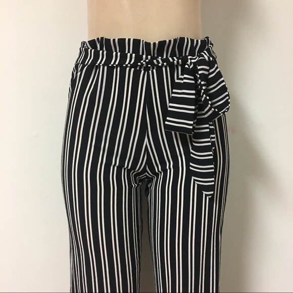 Black On White Waist Tie Trousers - Picture 3 of 4