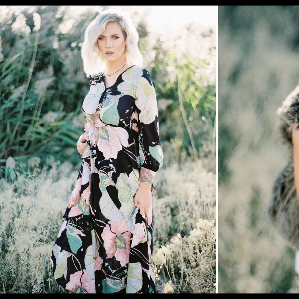 Black floral maxi dress. Size L