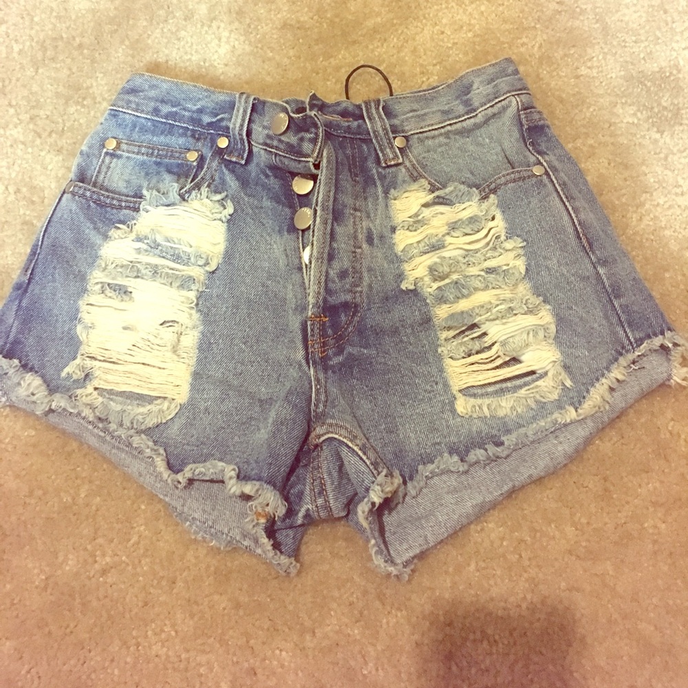 Minkpink distressed denim cut off shorts