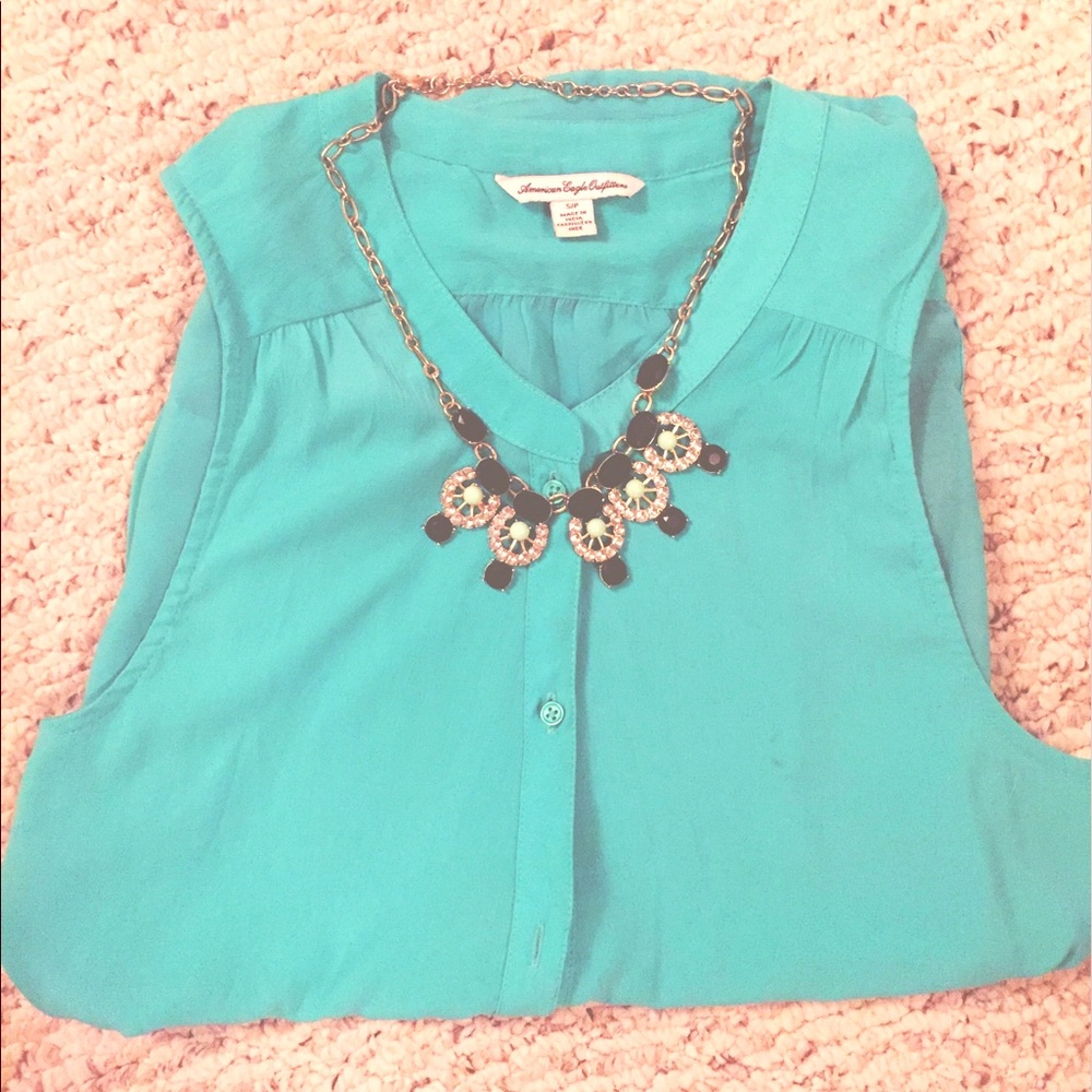 Sheer American eagle teal blouse