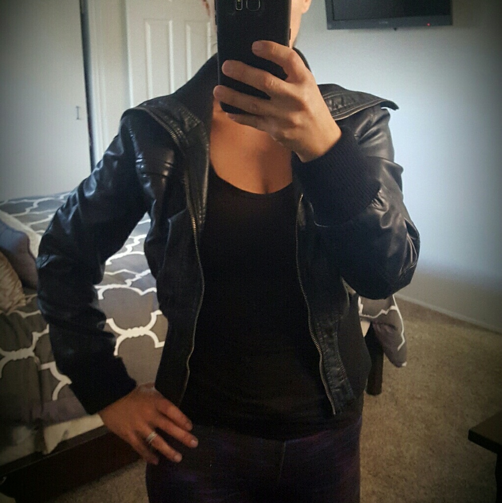 S/M FAUX Black Leather Jacket