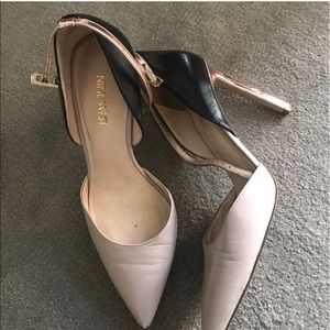 Nine West Nude and Black Pointy Heels