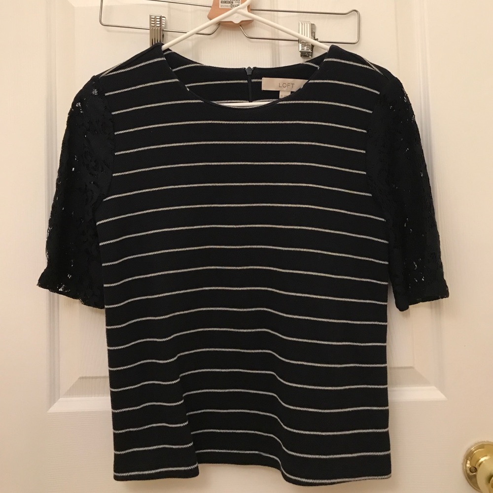 Loft lace sleeve stripe pattern top