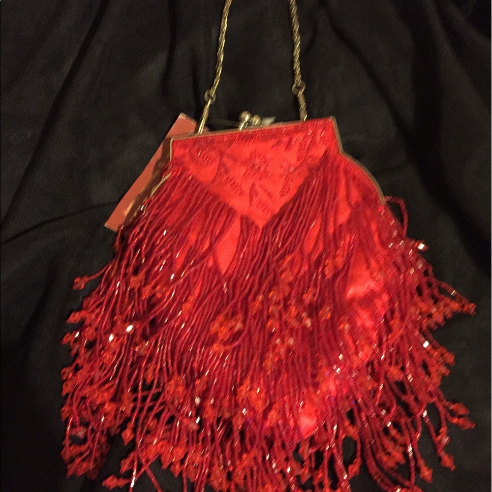 Gorgeous Red hand Beaded Flapper clutch purse