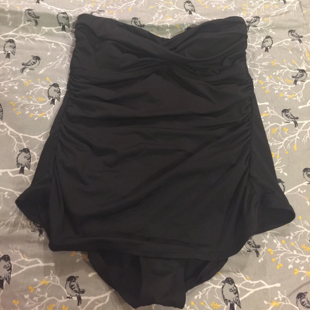 Black one piece with halter strap or strapless