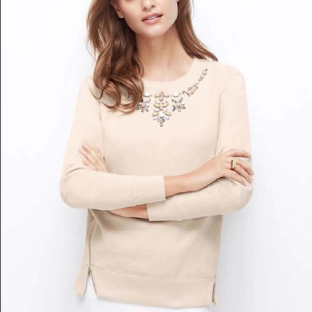 Ann Taylor embellished neck side zip sweater