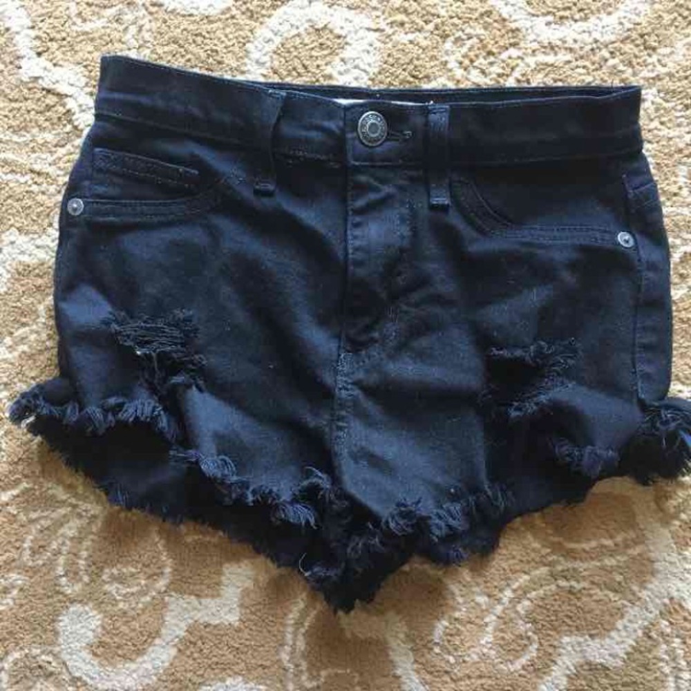 High Waisted Ripped Black Denim Shorts