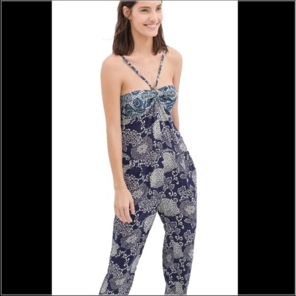 Zara flowers blue jumpsuit size XS - Picture 1 of 3