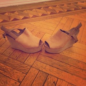 Tan Suede Open Toed Platform Clogs