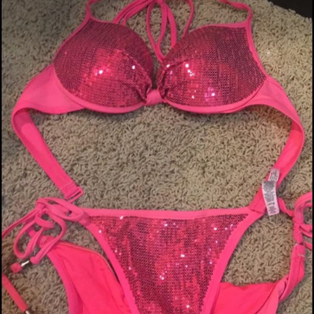 Victoria's Secret Hot Pink Sequin Push-up Bikini