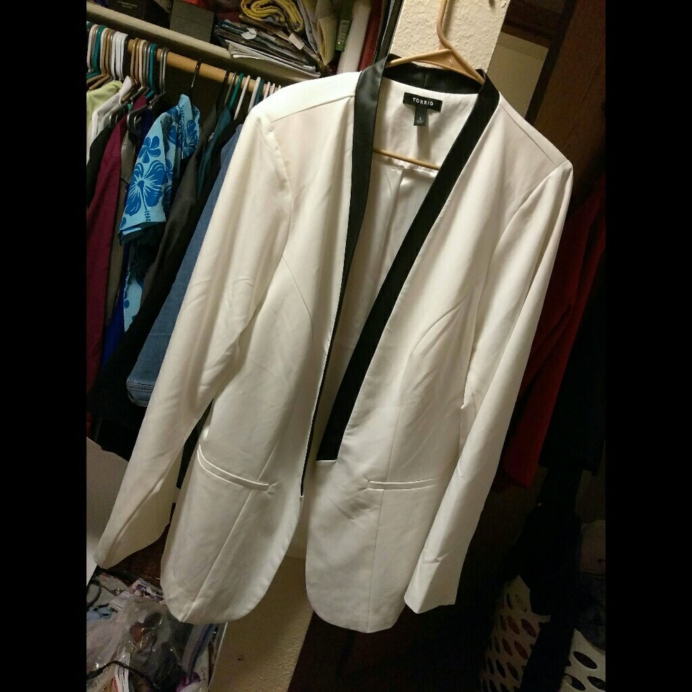White blazer with black trim
