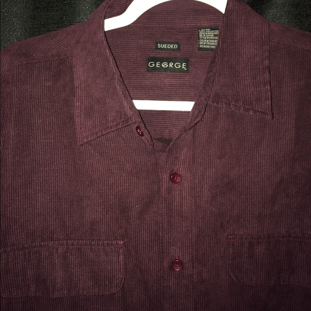 GEORGE sueded burgundy long sleeve button shirt.