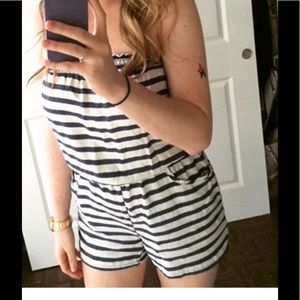 Blue and white striped romper