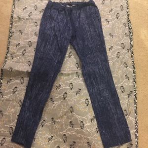 Fake denim skinny-ish/ straight leg scrub pants