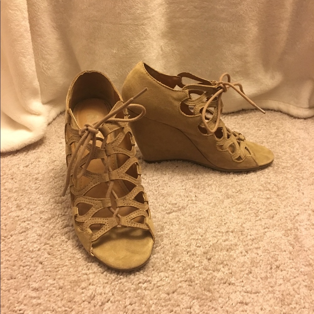 Nude Lace Up Wedges