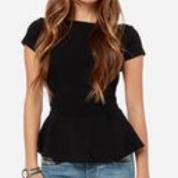 Black Short Sleeve Peplum Top - Picture 3 of 4