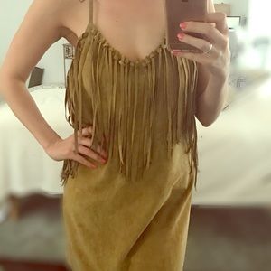 Tan suede fringe boho style exchange dress