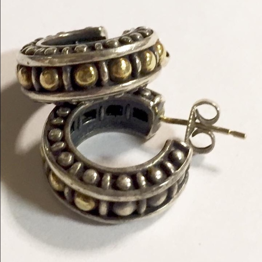 Lagos Caviar Sterling Silver 14 KT Gold Earrings