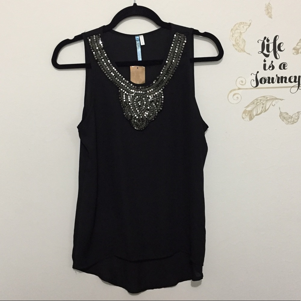 Francescas Moonlight Black Chiffon Embellished Top