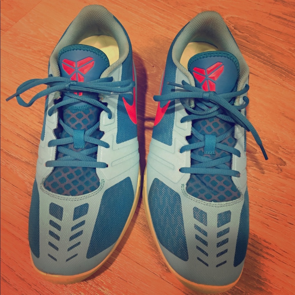 Blue and red Nike Kobe Bryant basketball shoes