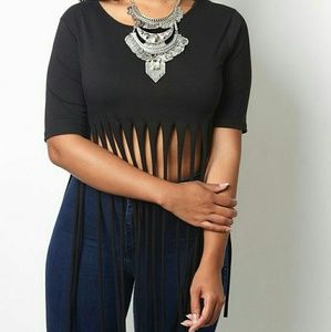 Sexy black Fringe crop top rebdolls blouse 5X