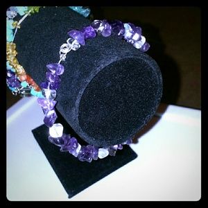 Gorgeous Amethyst and clear Quartz bangle bracelet