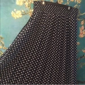 Navy and White Polka Dot Midi Skirt