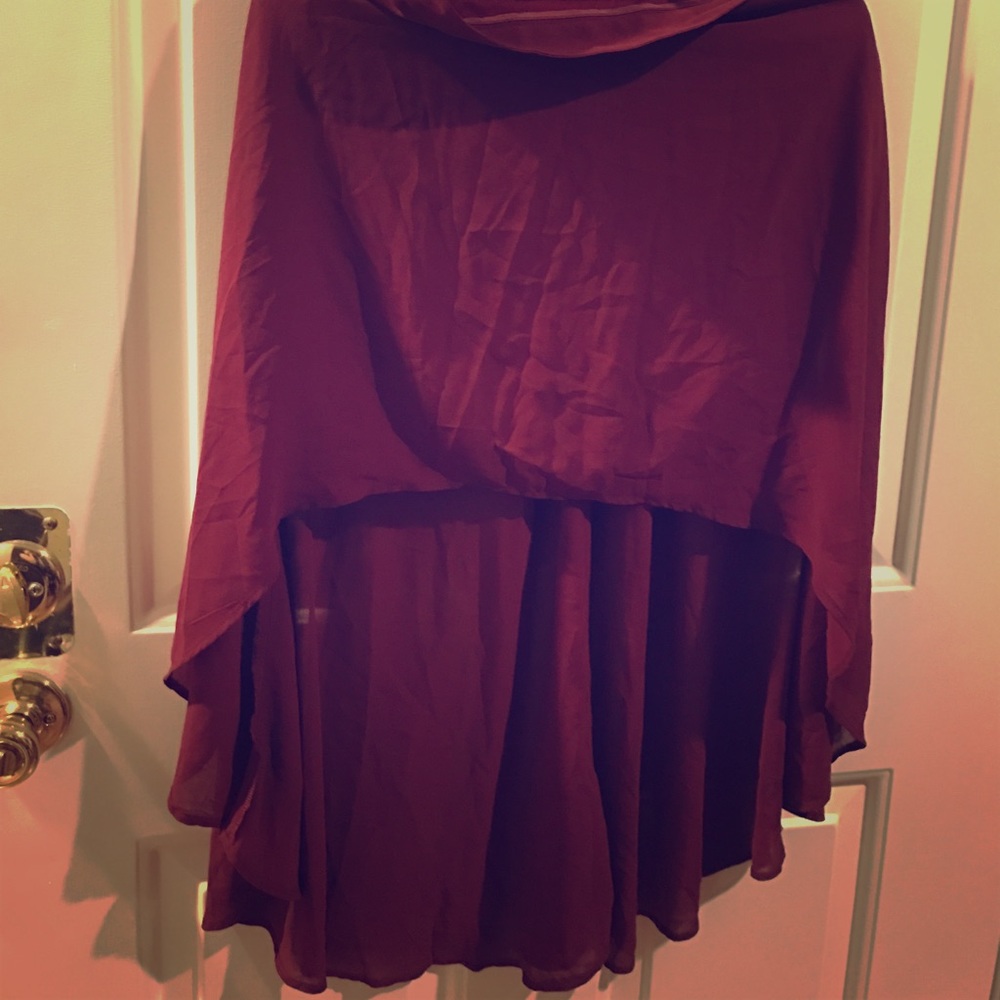 Maroon chiffon high low skirts