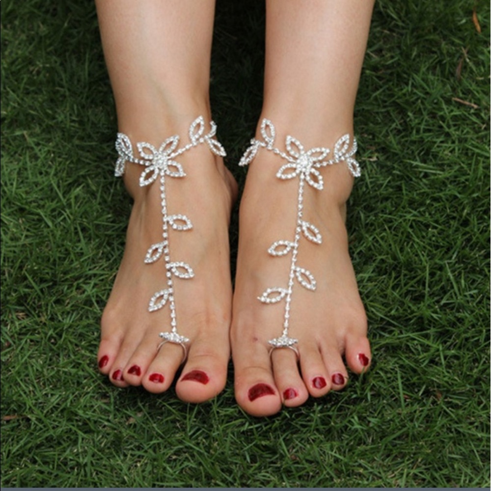 Bridal Crystal Silver Beach Sandal Jewelry New - Picture 2 of 2