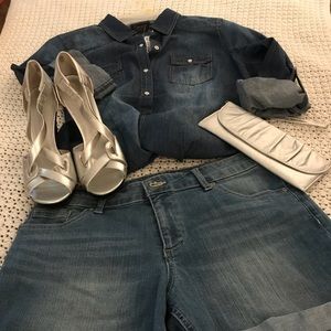 Metallic silver heels