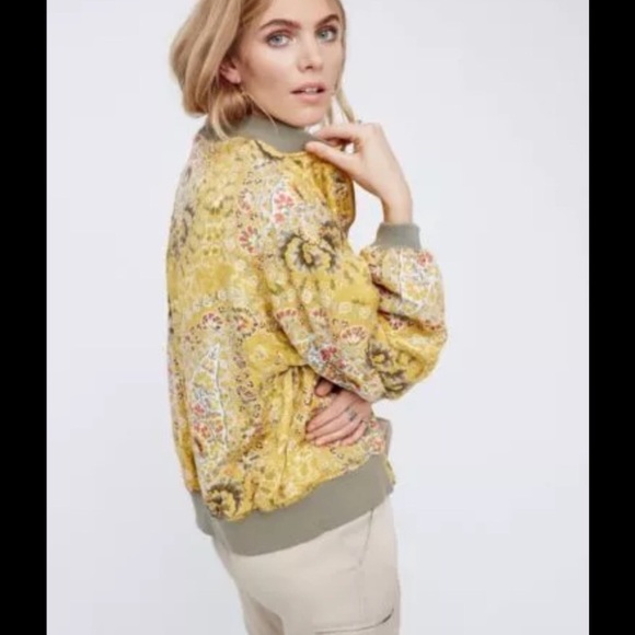 Free People Day Trip Printed Bomber Jacket Gold - Picture 3 of 8
