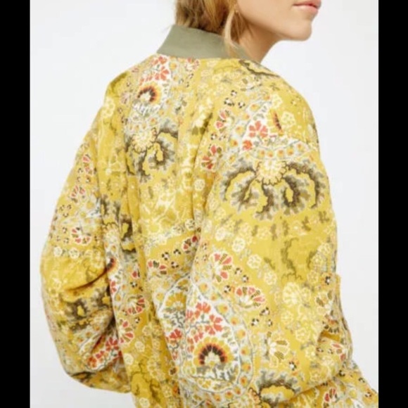 Free People Day Trip Printed Bomber Jacket Gold - Picture 4 of 8